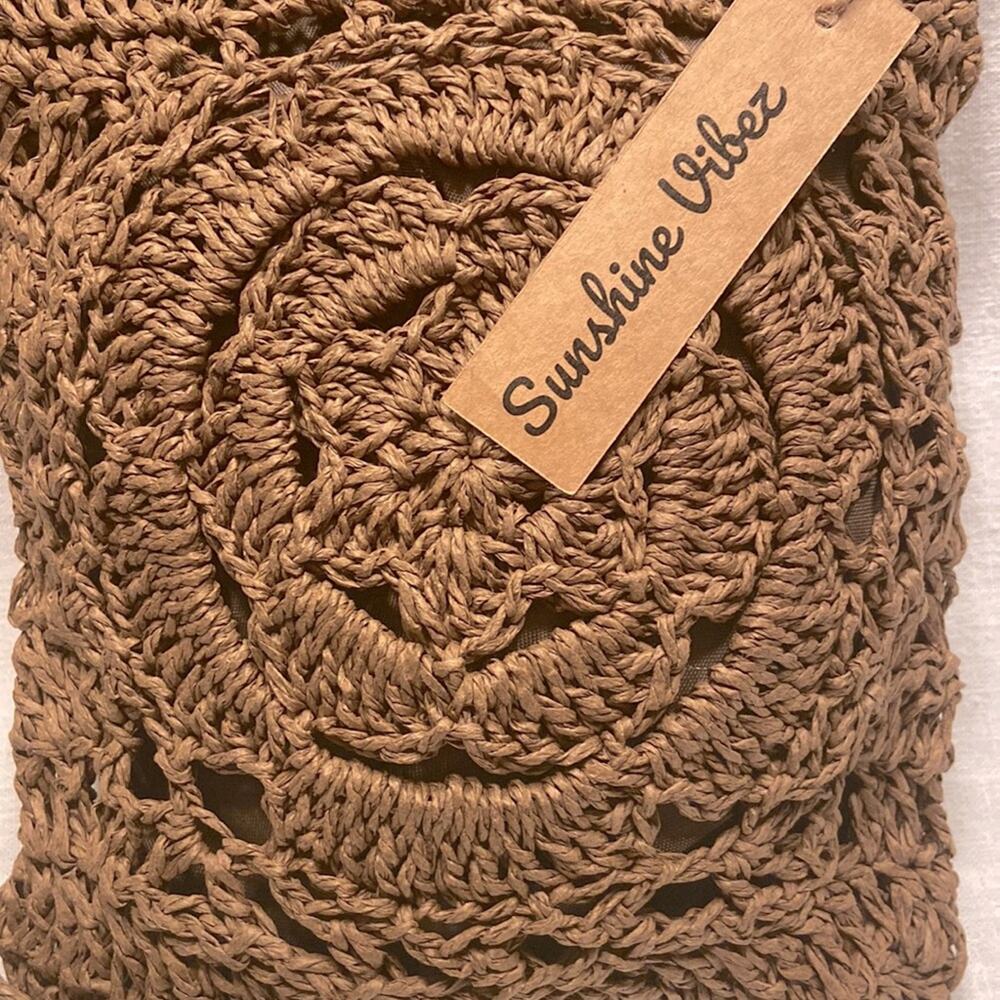 BOHO Crossbody Handbag Brown Bohemian Purse Woven Straw Sunshine Vibez - Picture 3 of 5